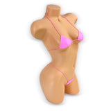 Baby pink micro kini side view on mannequin showing minimal coverage — Golddiggers Boutique
