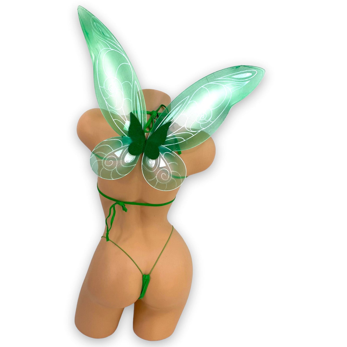 Green Fairy emerald bikini triangle top option, side view — Golddiggers Boutique exotic dancewear