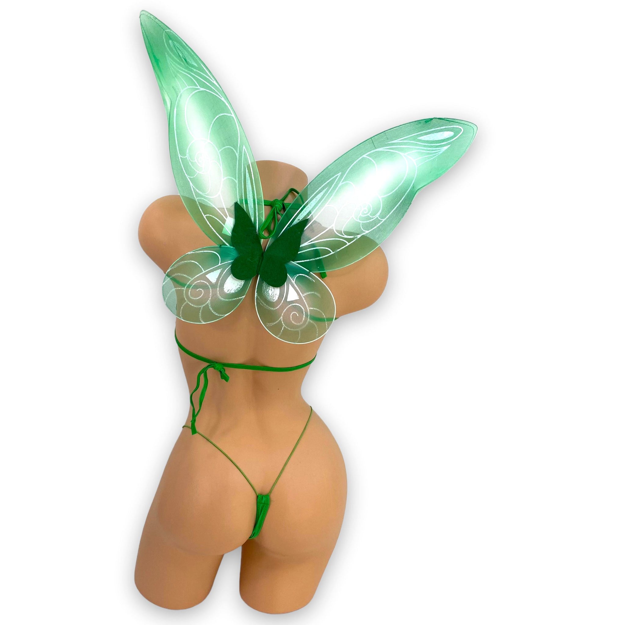 Green Fairy emerald bikini triangle top option, side view — Golddiggers Boutique exotic dancewear