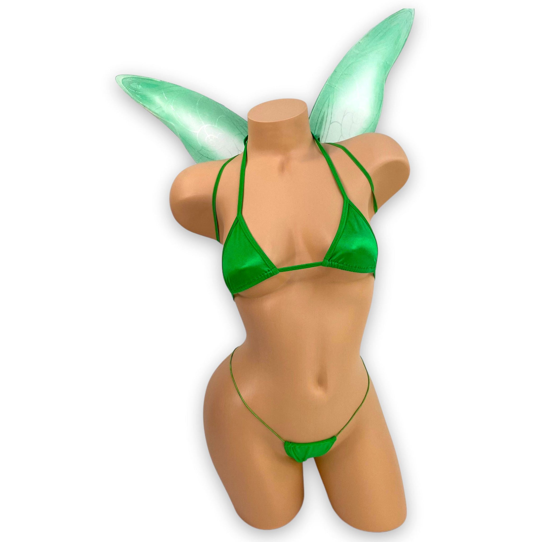 Green Fairy detachable wings accessory close-up — Golddiggers Boutique exotic dancewear