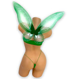 Green Fairy micro bikini bandeau top style, close-up — Golddiggers Boutique exotic dancewear