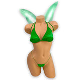 Green Fairy emerald micro bikini bottom detail — Golddiggers Boutique exotic dancewear