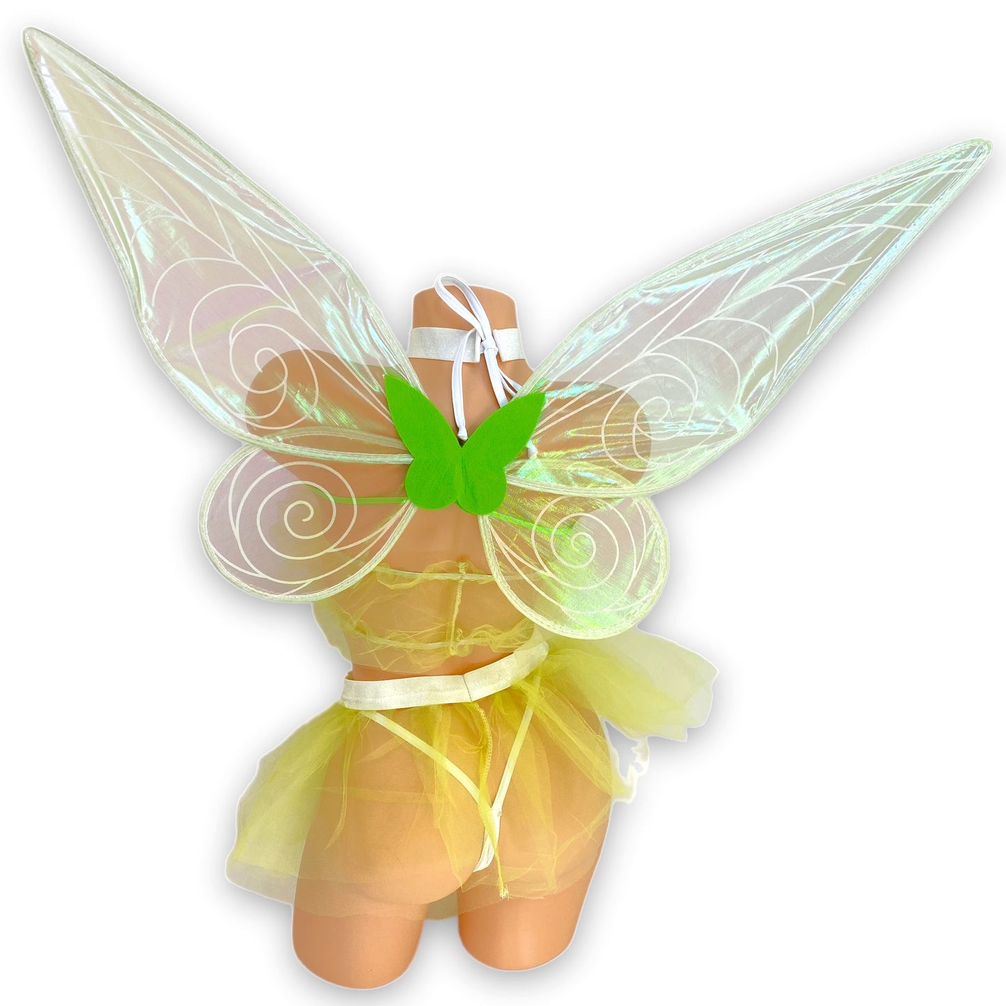 Green Magical Fairy white g-string and fairy wings detail, back view — Golddiggers Boutique exotic dancewear