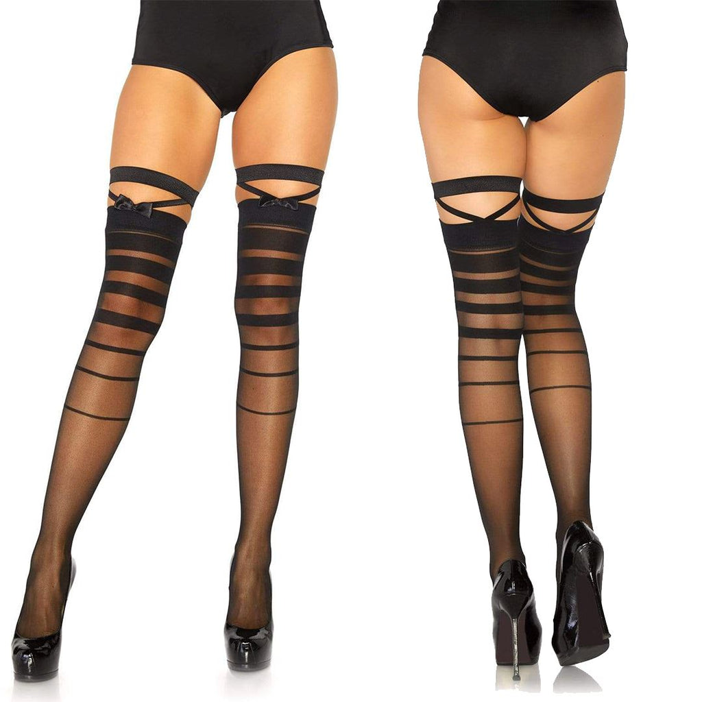 Halftone and Bow Striped Thigh Highs