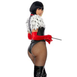 Keep It Cruel pleather costume cheeky back design and accessories, back view — Golddiggers Boutique exotic dancewear