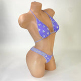 Stardust lilac mesh set cheeky bottoms, side view — Golddiggers Boutique exotic dancewear