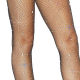 Multi-Rhinestone Black Mini Net Fishnet Stockings