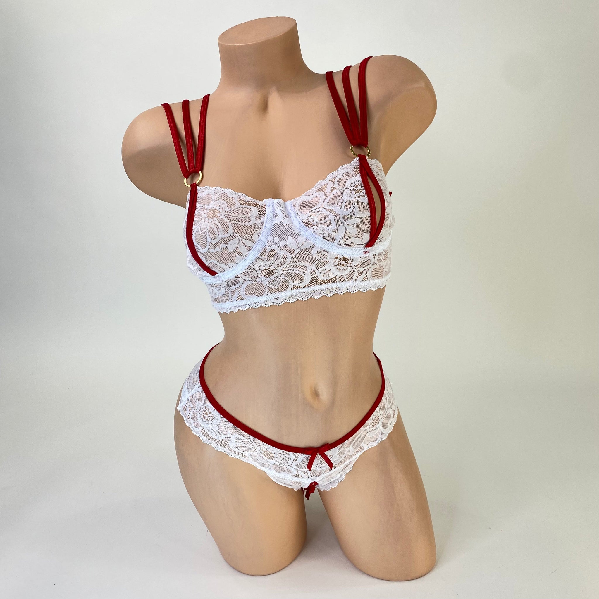 Peek-a-boo nurse outfit complete set worn styling view, front — Golddiggers Boutique exotic dancewear