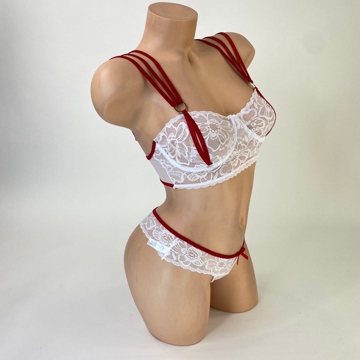 Crotchless nurse costume set white synthetic fabric texture detail, close-up — Golddiggers Boutique exotic dancewear