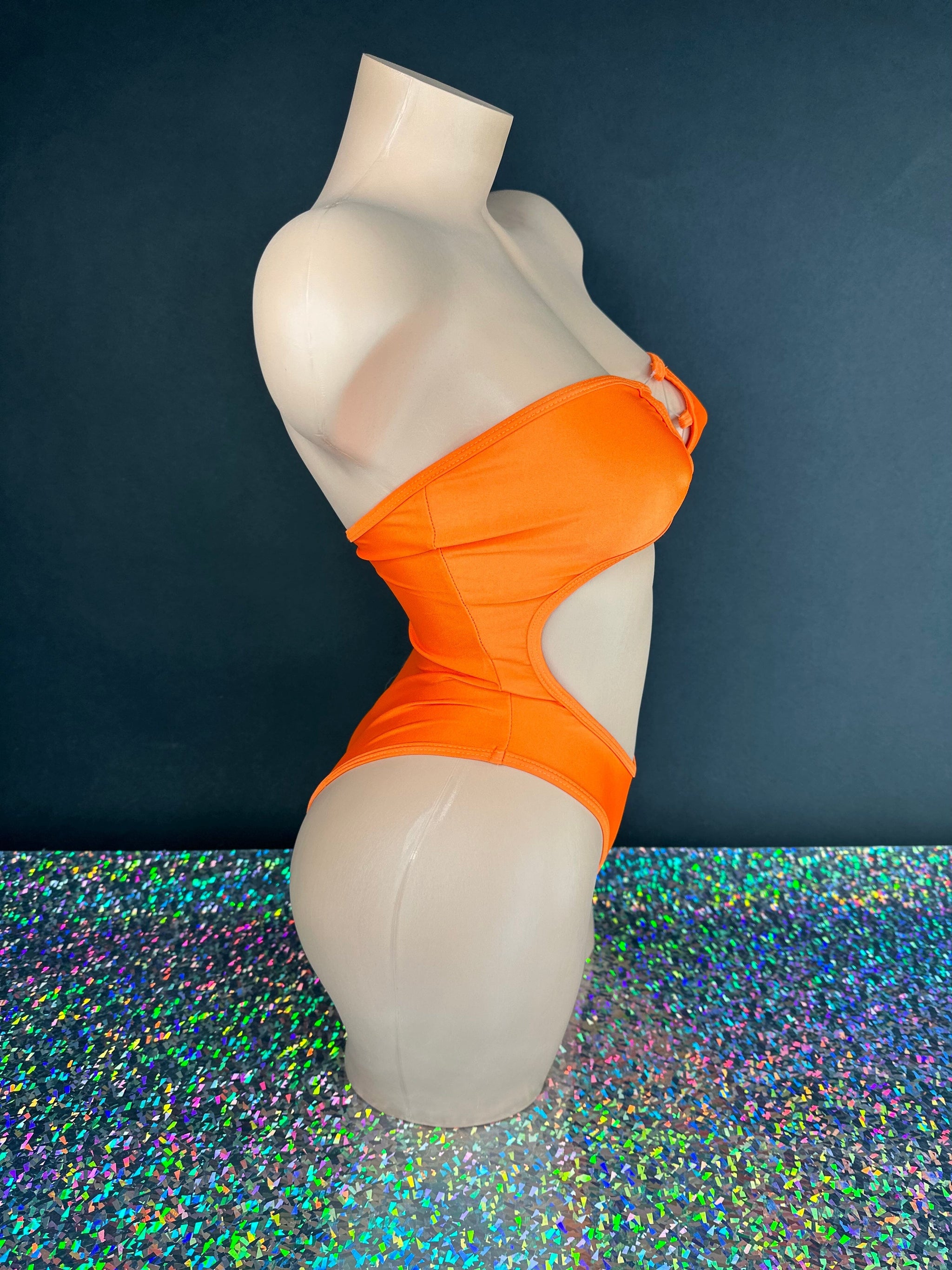 Neon Orange Crystal Bodysuit