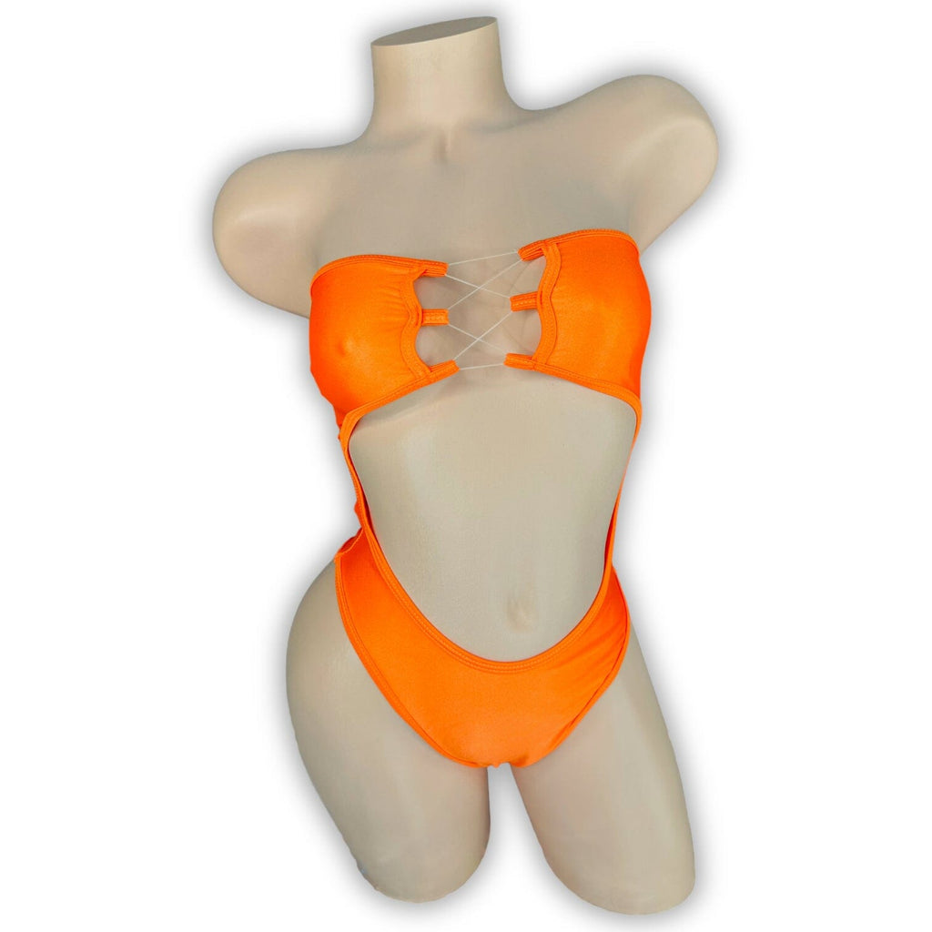 Neon Orange Crystal Bodysuit