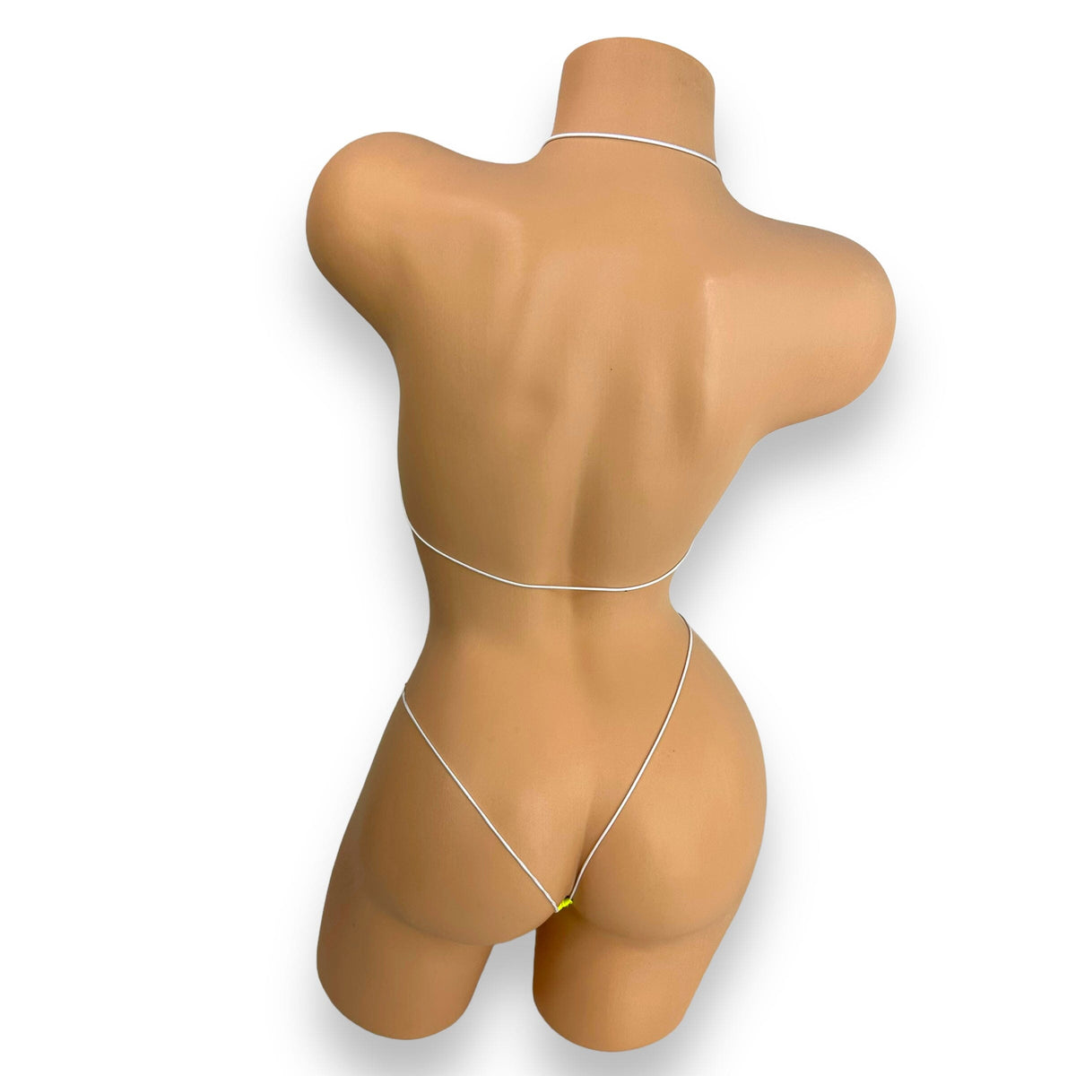 Neon Yellow Vinyl micro 'kini, back view on mannequin