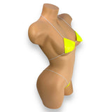 Neon Yellow Vinyl micro 'kini, side view on mannequin