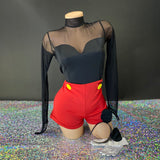 Black and red mouse ears costume romper side view — Golddiggers Boutique exotic dancewear