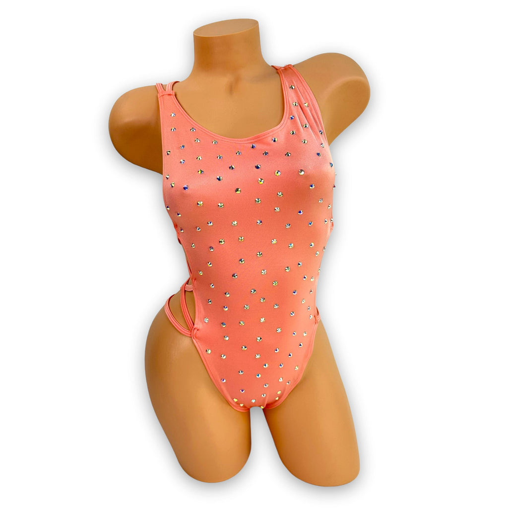 Peach Rhinestoned Miley Bodysuit