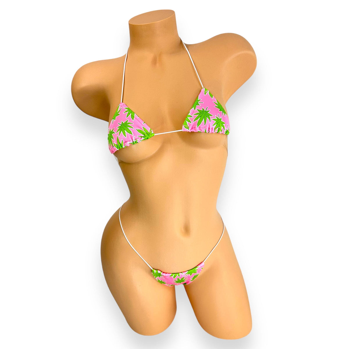 Green Leaf micro 'kini, front view on mannequin, Golddiggers Boutique