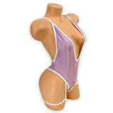 Pink Holo Dicks Jessi-Lynn V-Neck Garter Bodysuit