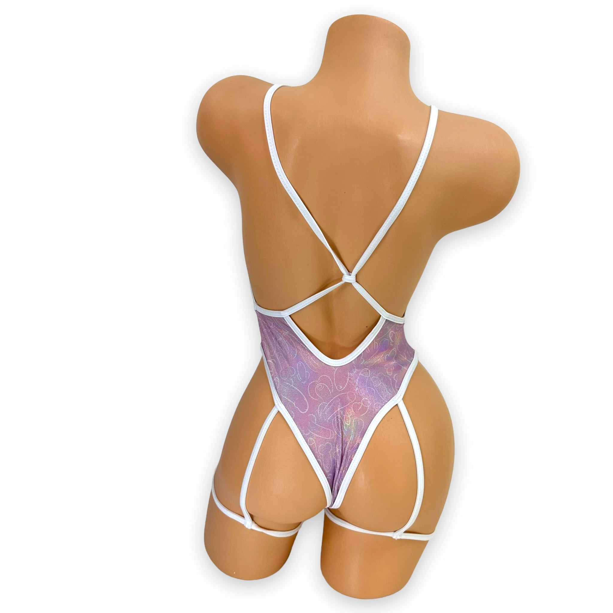 Pink Holo Dicks Jessi-Lynn V-Neck Garter Bodysuit