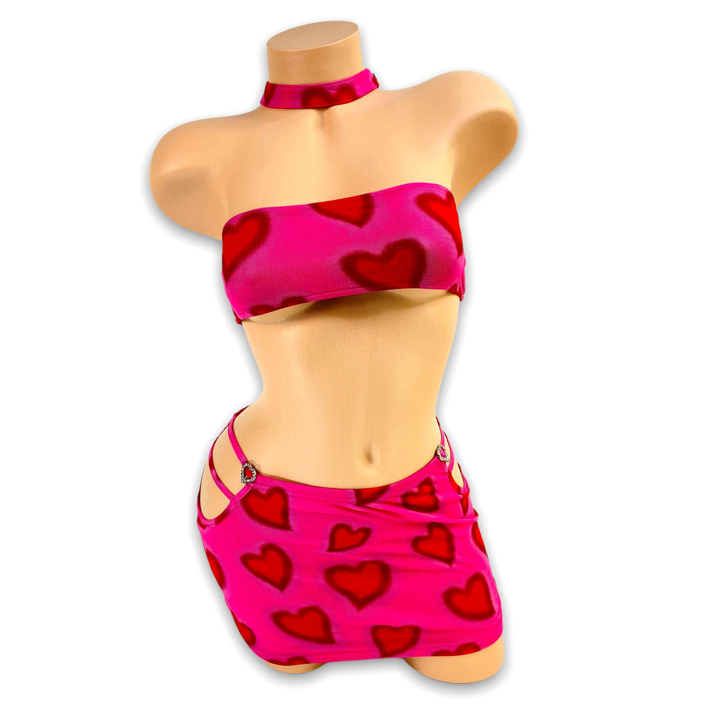 Pink & Red Heart Mellie Cut Out Skirt Set