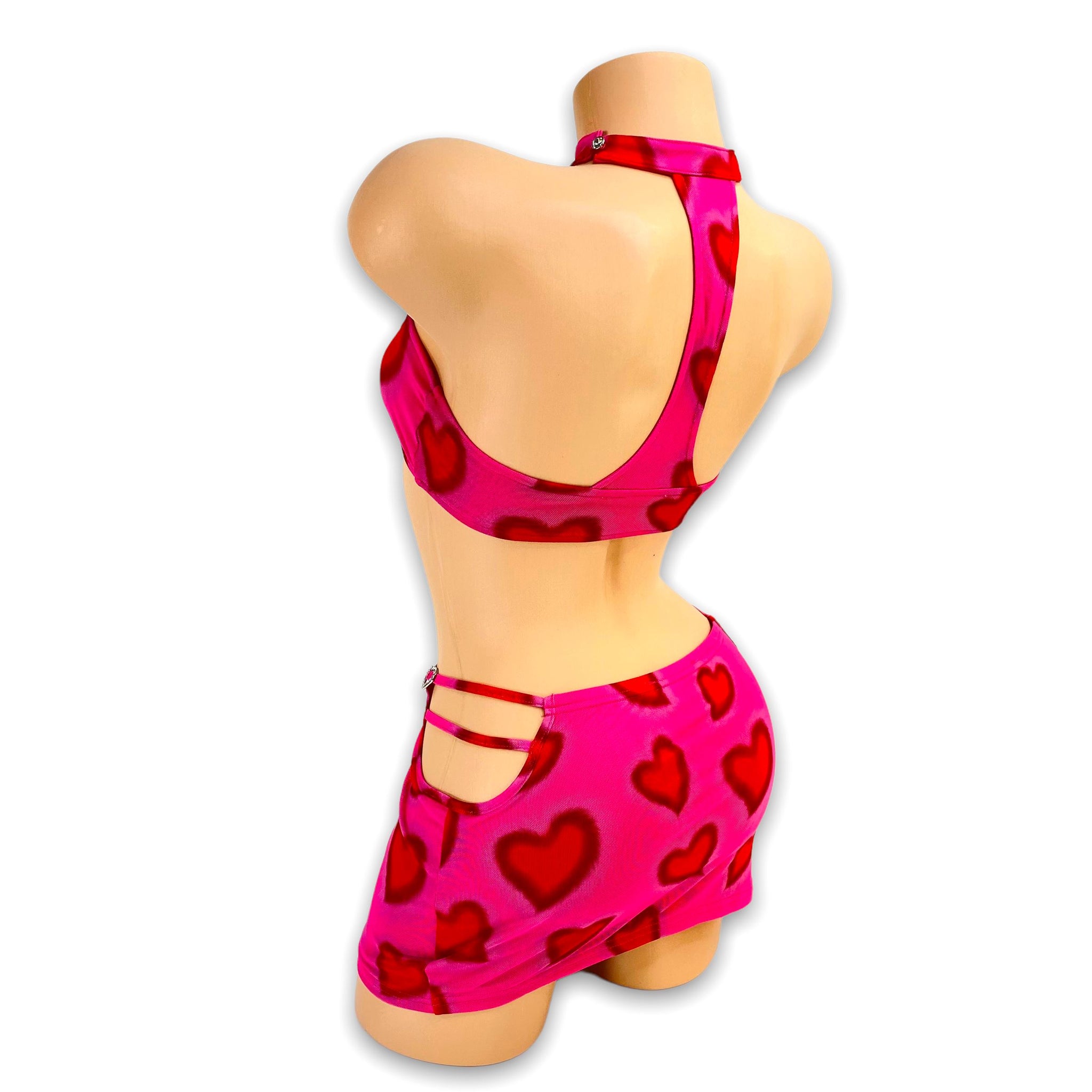 Pink & Red Heart Mellie Cut Out Skirt Set