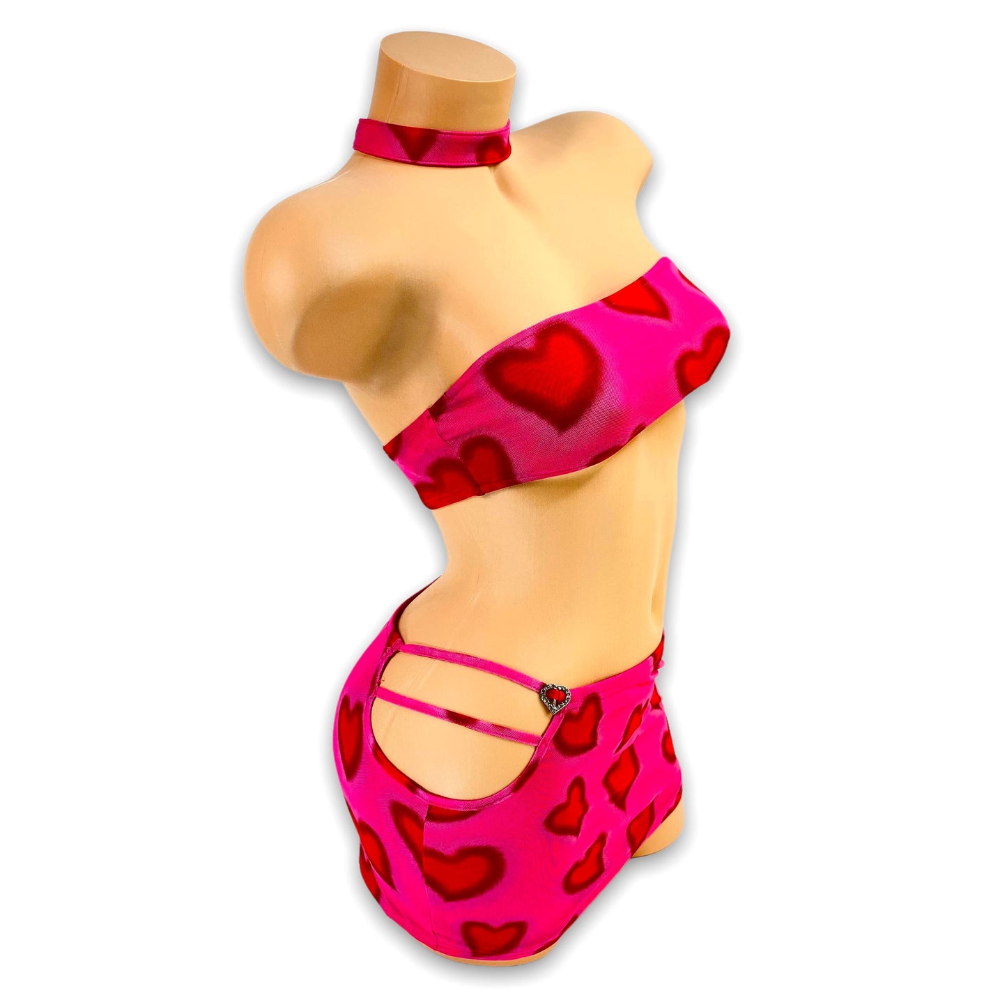 Pink & Red Heart Mellie Cut Out Skirt Set