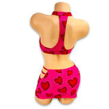 Pink & Red Heart Mellie Cut Out Skirt Set