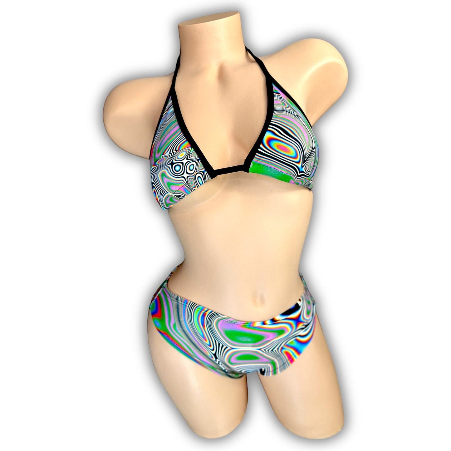 Kenya psychedelic print three-piece set, back view — Golddiggers Boutique exotic dancewear