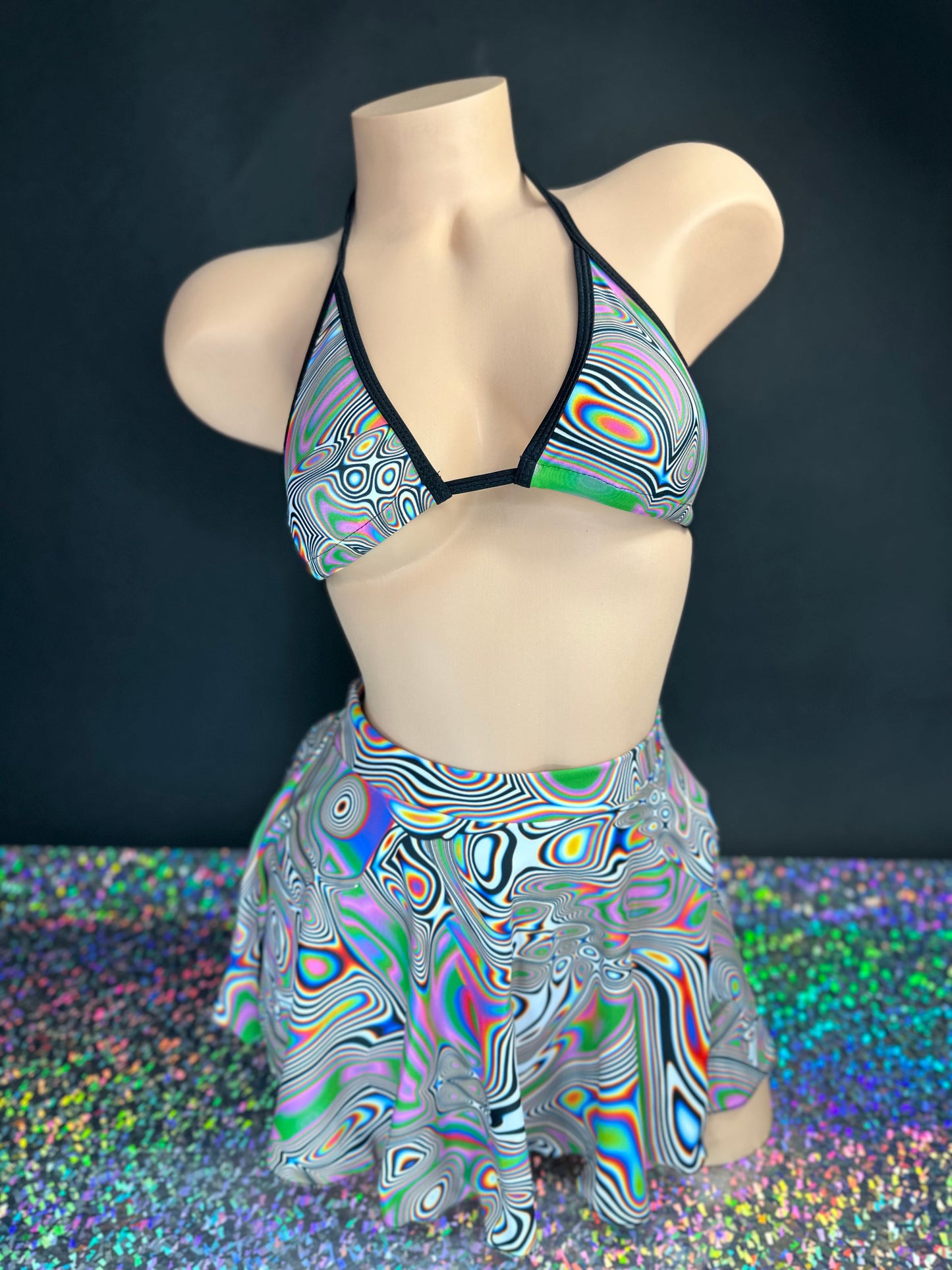 Kenya psychedelic print shorts high-cut leg detail — Golddiggers Boutique exotic dancewear