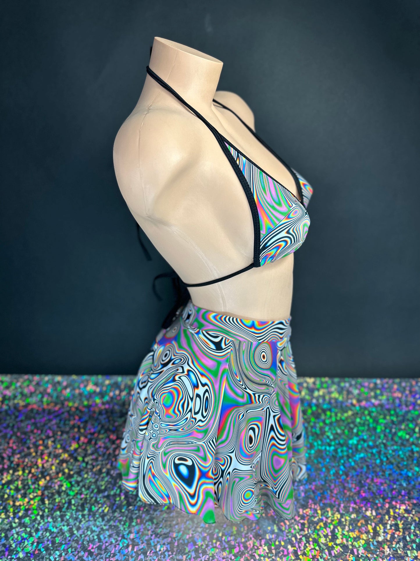 Kenya psychedelic festival rave wear set, complete styling — Golddiggers Boutique exotic dancewear