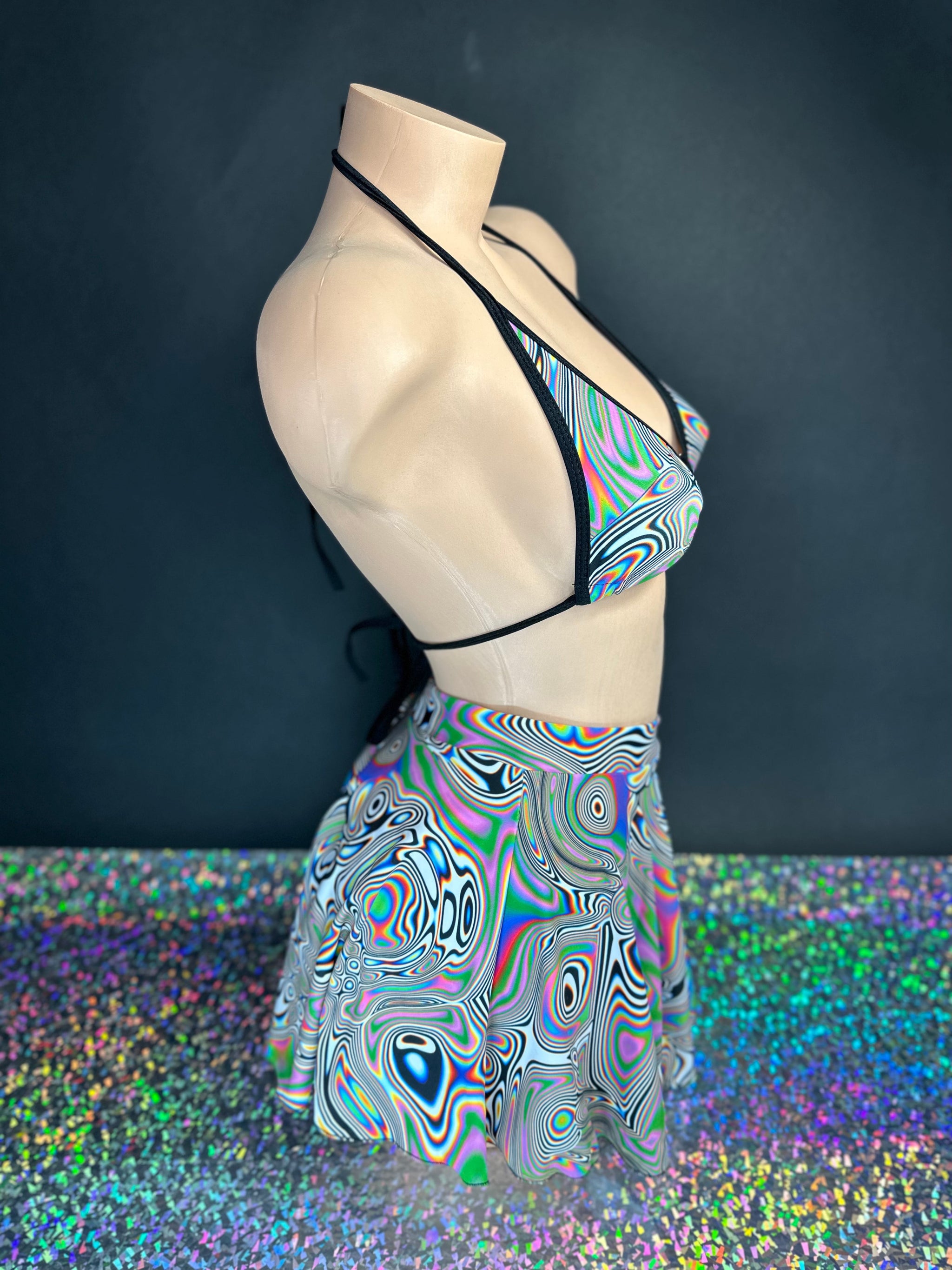 Kenya psychedelic festival rave wear set, complete styling — Golddiggers Boutique exotic dancewear