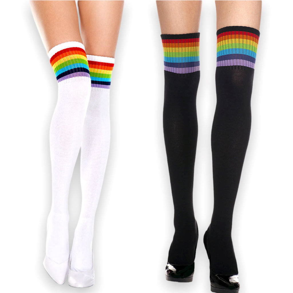 Rainbow Stripe Thigh High Socks