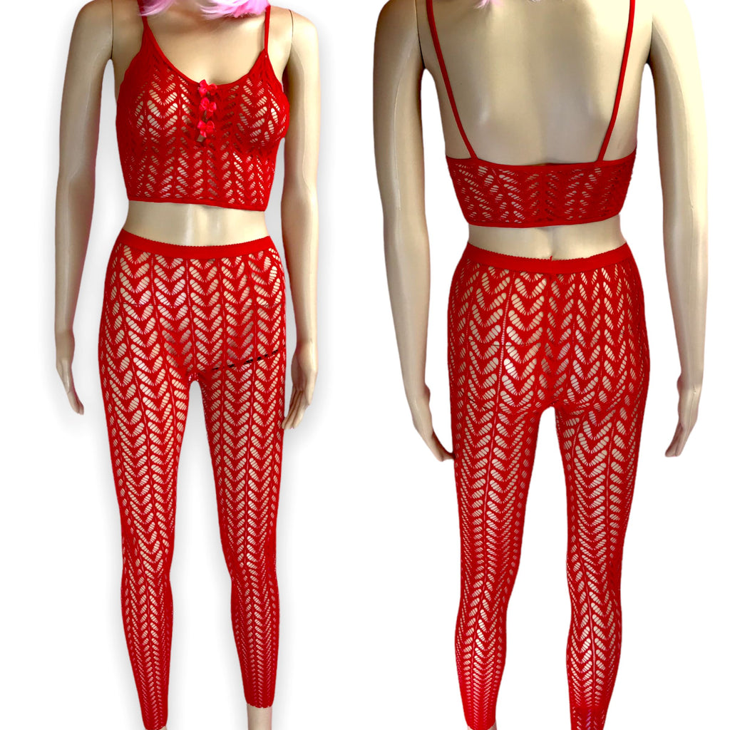 Red Fishnet Kora Pants Set
