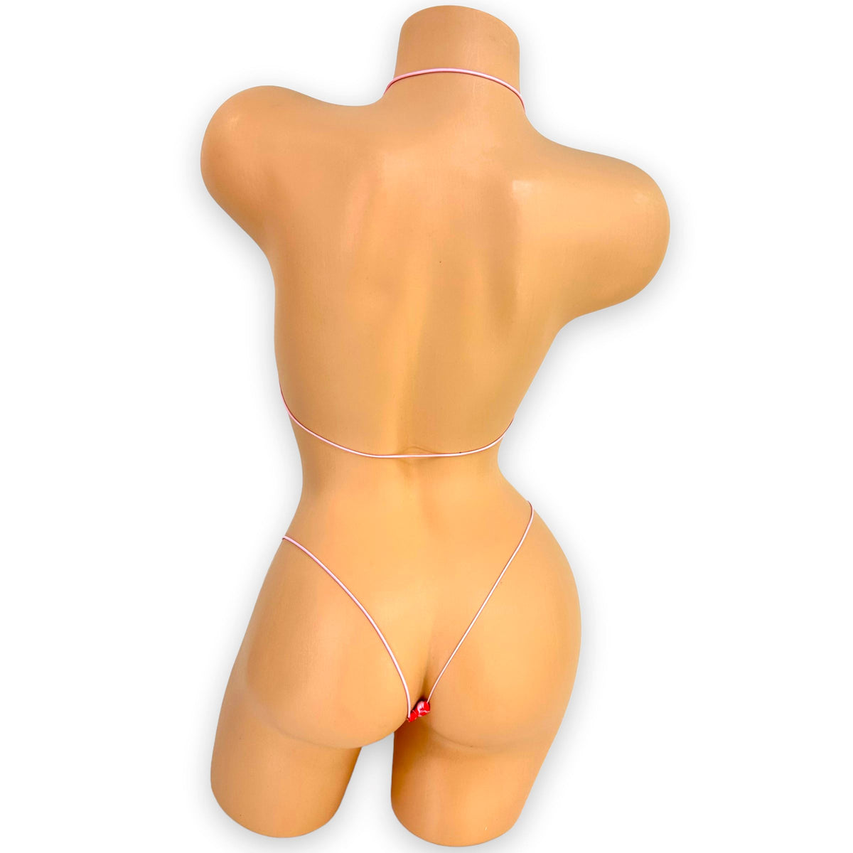 Red & Pink Houndstooth micro 'kini, back view on mannequin