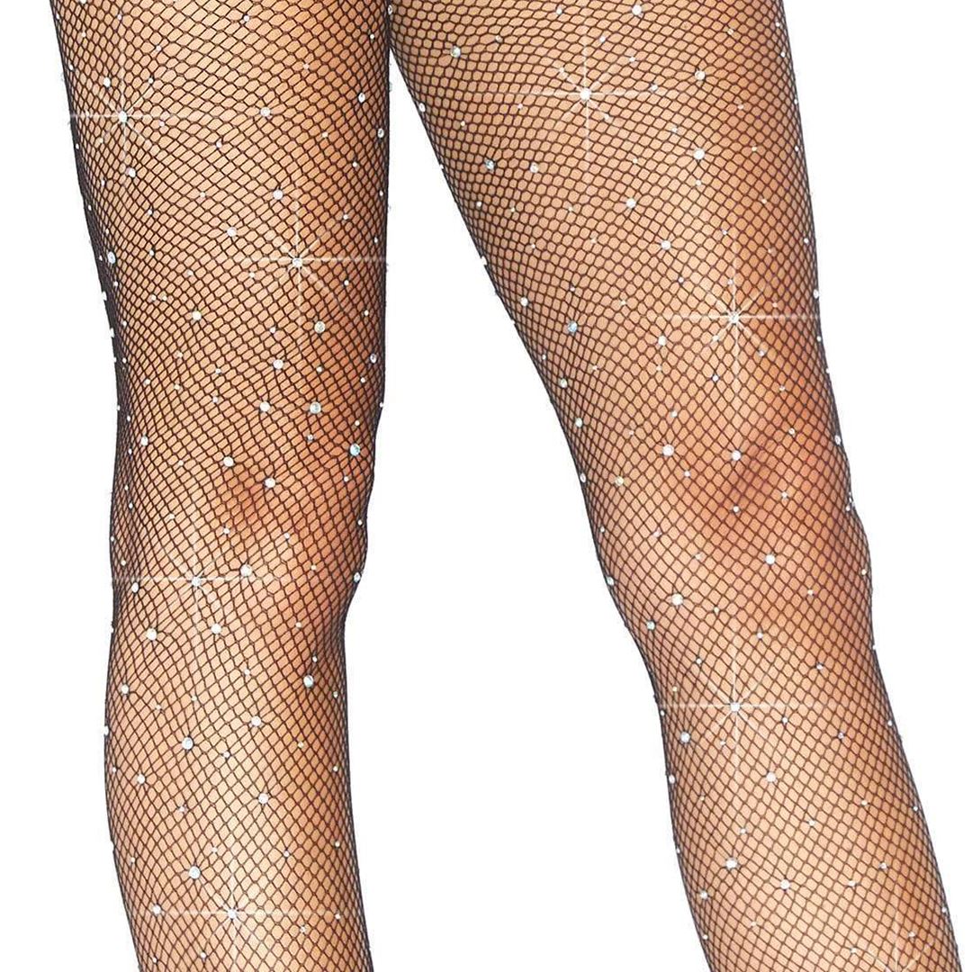 Rhinestone Black Mini Net Fishnet Stockings