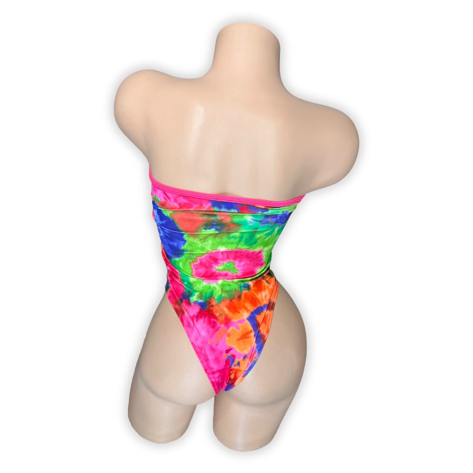Tie-dye tube bodysuit high cut legs, side view — Golddiggers Boutique exotic dancewear