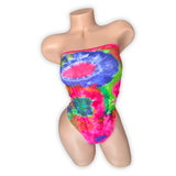 Tie-dye tube bodysuit strapless design, back view — Golddiggers Boutique exotic dancewear