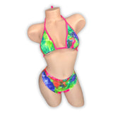 Vivian tie-dye high rise bikini set, front view — Golddiggers Boutique exotic dancewear