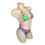 Vivian tie-dye triangle top and thong bottoms, back view — Golddiggers Boutique exotic dancewear