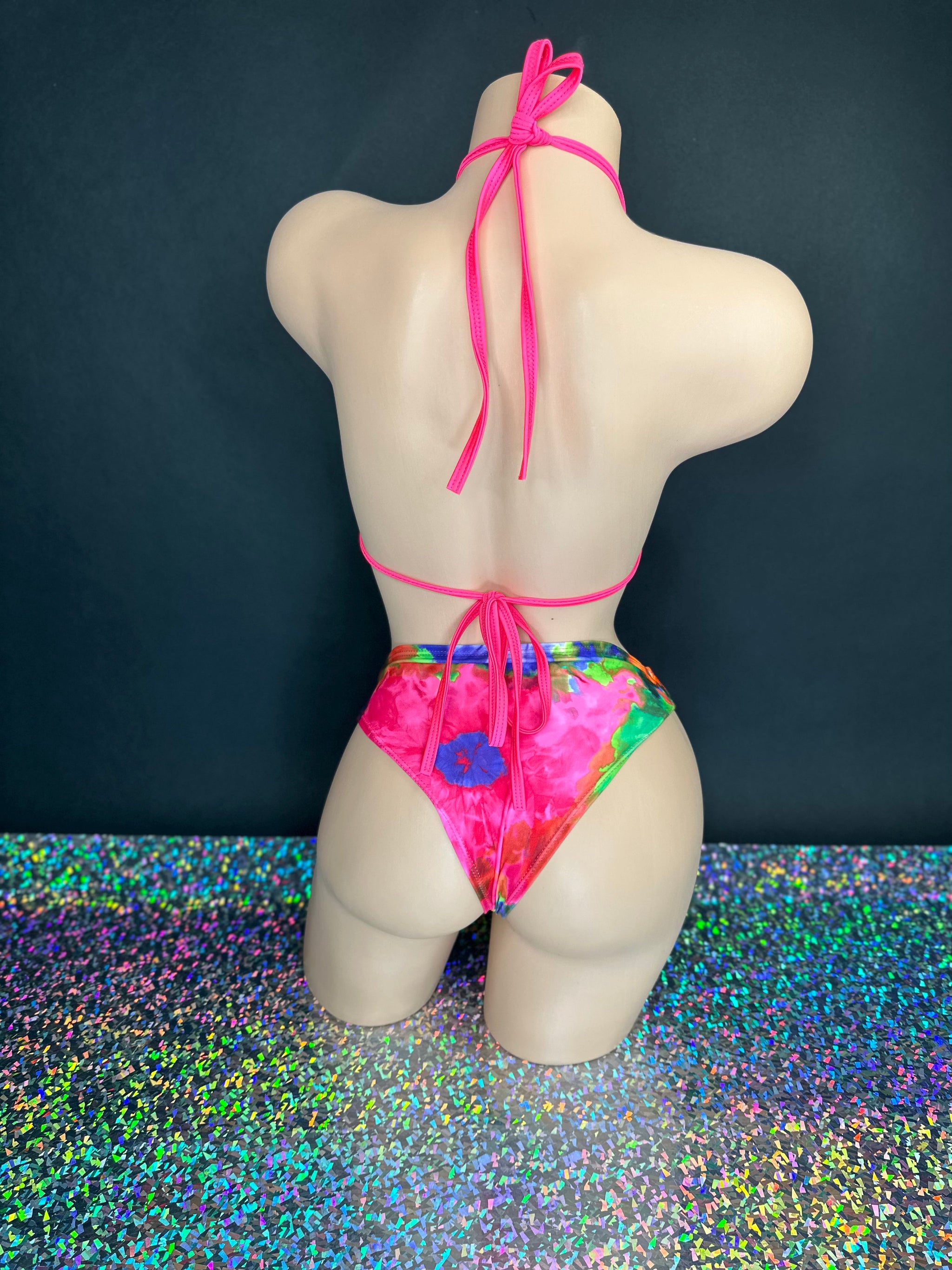 Vivian tie-dye bikini set full outfit view — Golddiggers Boutique exotic dancewear