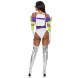 Infinity Babe costume complete 6-piece set with backpack and accessories, flat lay — Golddiggers Boutique exotic dancewear