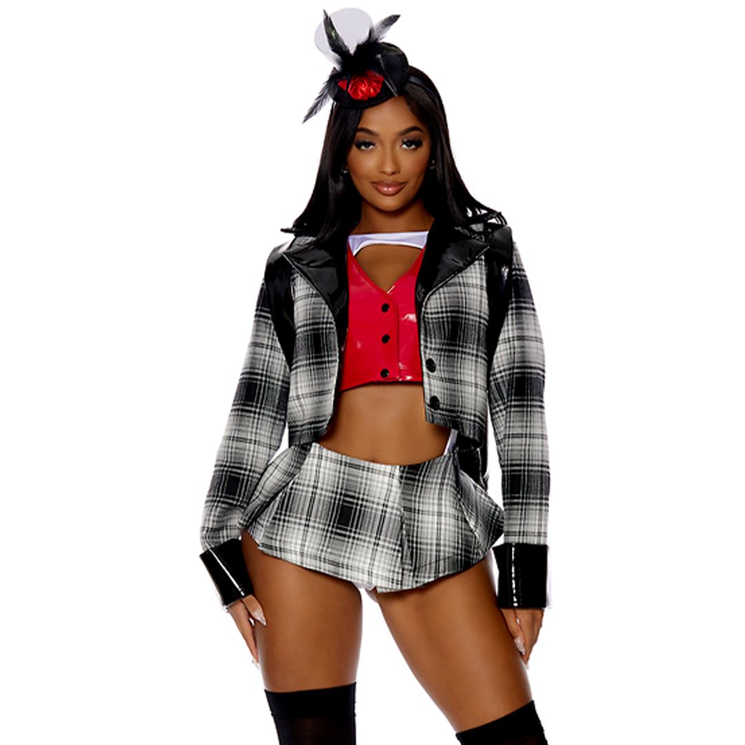 Totally Buggin costume set jacket detail and full outfit styling, side view — Golddiggers Boutique exotic dancewear