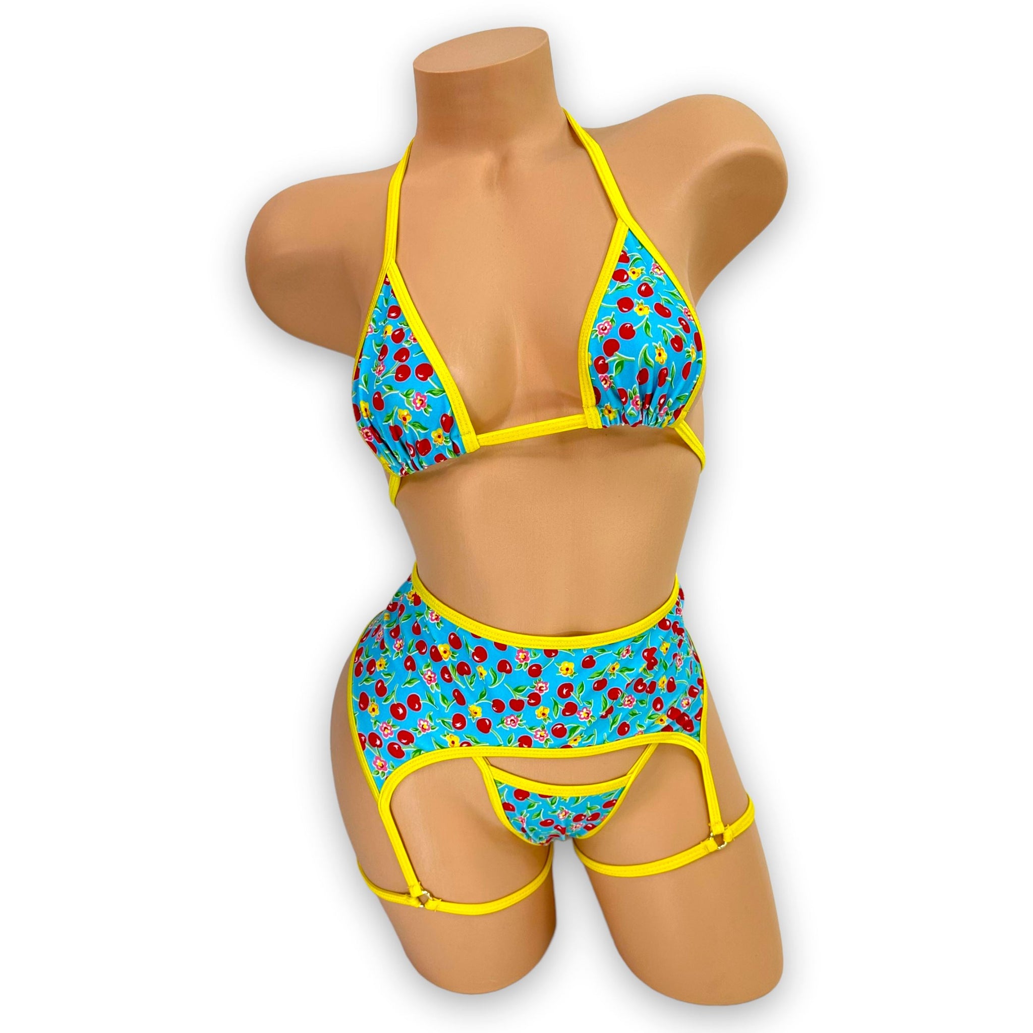 Yellow & Blue Cherry Sandra Garter Set